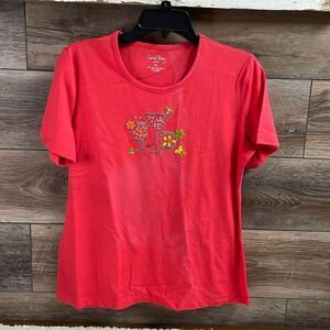 Coral Bay Petite Ladies Top, Size Petite Medium, Beaded Cocktails Design,Orange